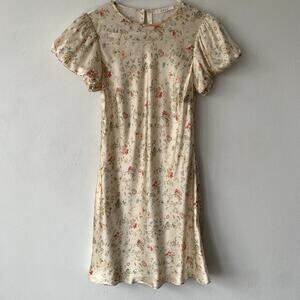 Doen Jewel Silk Short Sleeve Puff Shoulder Mini Dress Flowering Meadow Cream